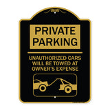 Private Parking - Unauthorized Cars Will Be Towed at Owner's Expense (With Car Towing Graphic)
