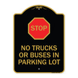 Parking Lot Rules Sign Stop - No Trucks or Buses in Parking Lot (With Stop Symbol)