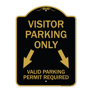 Parking Area Sign Visitors Parking Only Valid Parking Permit Required with Both Side Down Arrow