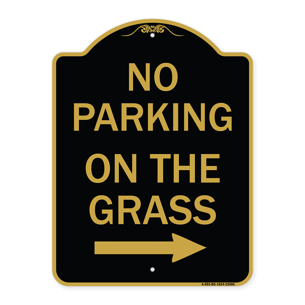 No Parking on the Grass with Right Arrow