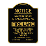 No Parking in Areas Marked as Fire Lane CVC Section 22500.1 and 22658 A