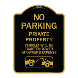 No Parking - Private Property Vehicles Will Be Ticketed Towed at Owner's Expense (With Car Tow Graphic)