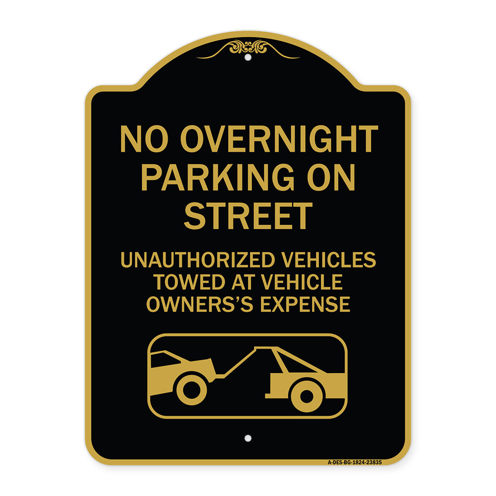 No Overnight Parking on Street Unauthorized Vehicles Towed at Vehicle Owner's Expense (With Car Tow Graphic)
