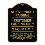 No Overnight Parking Customer Parking Only 2 Hour Limit Violators Will Be Towed at Vehicle Owner's Expense