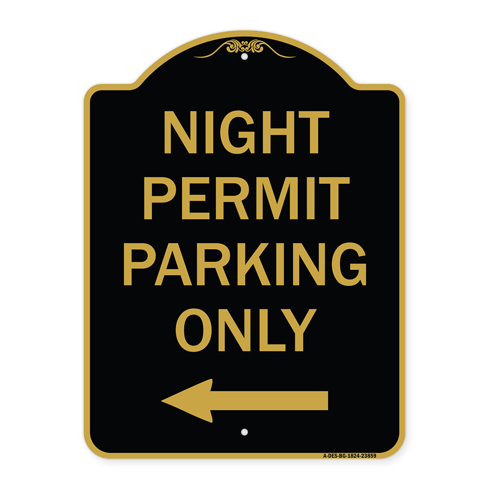 Night Permit Parking Only (With Left Arrow)