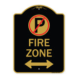 Fire Zone (No Parking Symbol and Arrow Pointing Left and Right)