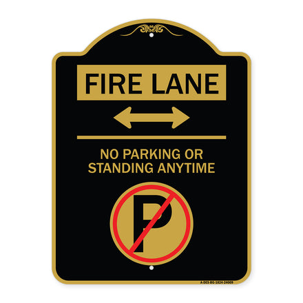 Fire Lane - No Parking or Standing Anytime (With No Parking Symbol and Bidirectional Arrow)