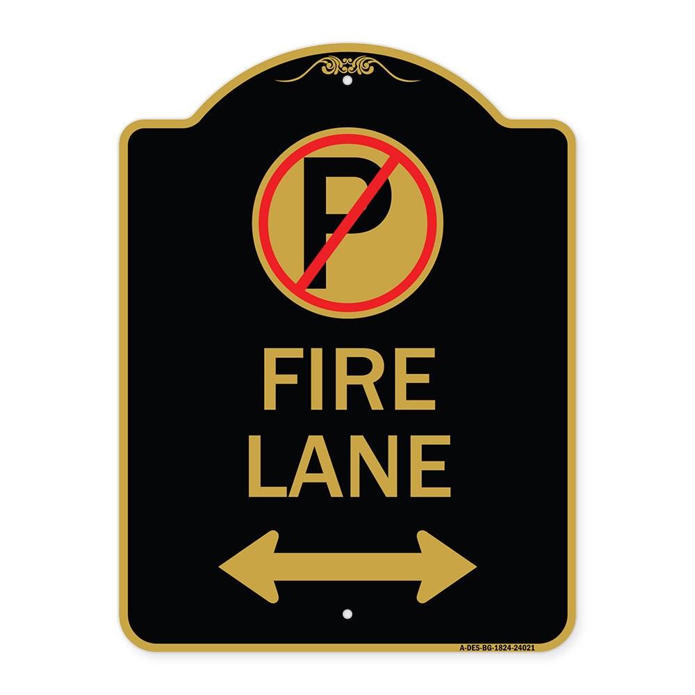 Fire Lane (No Parking Symbol and Arrow Pointing Left and Right)