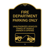 Fire Department Parking Only Unauthorized Vehicles Towed at Owner Expense with Graphic