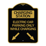 Charging Station Electric Car Parking Only While Charging with Left and Right Down Pointing Arrows