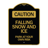 Caution Falling Snow and Ice Park at Your Own Risk
