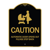 Caution - Automatic Door Opens Out Please Step Back with Graphic