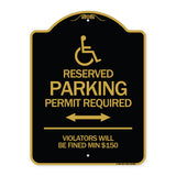 (Modern Isa Symbol) Connecticut Reserved Parking Permit Required Violators Will Be Fined Min $150 (With Double Arrow)