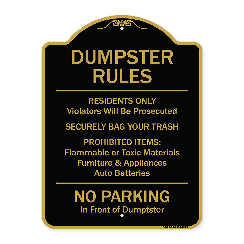 Residents Only Violators Prosecuted Bag Your Trash No Parking In Front Of Dumpster
