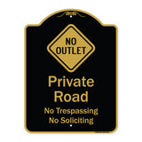 Private Road No Trespassing Or Soliciting With No Outlet Symbol