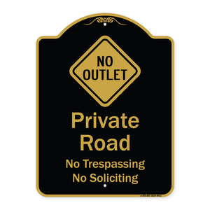 Private Road No Trespassing Or Soliciting With No Outlet Symbol