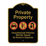 Private Property Unauthorized Vehicles Towed No Cars No Solicitors No Turn Around Symbols