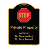 Private Property No Outlet No Trespassing Or Turn Around With Stop Symbol