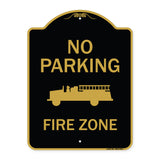 No Parking, Fire Zone With Fire Truck Graphic