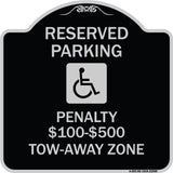 Reserved Parking Penalty $100 to $500 Tow-Away Zone with Symbol