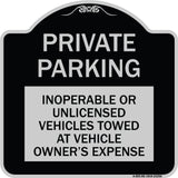 Private Parking Inoperable or Unlicensed Vehicles Towed at Vehicle Owner's Expense