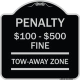 Penalty $100 - $500 Fine Tow Away Zone Virginia Handicap Supplementary Sign