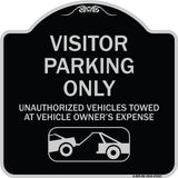 Parking Restriction Sign Visitor Parking Only Unauthorized Vehicles Towed at Owner Expense with Graphic