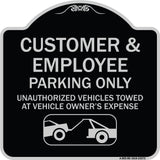 Parking Restriction Sign Customer and Employee Parking Only Unauthorized Vehicles Towed at Owner Expense with Graphic