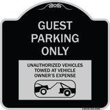 Guest Parking Only Unauthorized Vehicles Towed at Owner Expense with Graphic