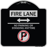 Fire Lane - No Parking or Standing Anytime (With No Parking Symbol and Bidirectional Arrow)