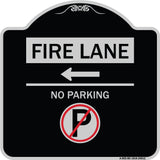 Fire Lane - No Parking (With No Parking Symbol and Left Arrow)