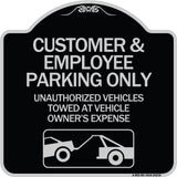 Customer and Employee Parking Only Unauthorized Vehicles Towed at Owner Expense with Graphic