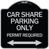 Car Share Parking Only Permit Required with Bidirectional Arrow
