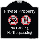 Private Property No Parking Or Trespassing With Symbols