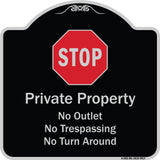 Private Property No Outlet No Trespassing Or Turn Around With Stop Symbol