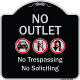 No Outlet No Trespassing Or Soliciting With No Car And No U-turn Symbols