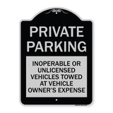 Private Parking Inoperable or Unlicensed Vehicles Towed at Vehicle Owner's Expense