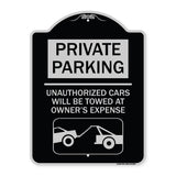 Private Parking - Unauthorized Cars Will Be Towed at Owner's Expense (With Car Towing Graphic)