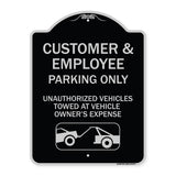 Parking Restriction Sign Customer and Employee Parking Only Unauthorized Vehicles Towed at Owner Expense with Graphic