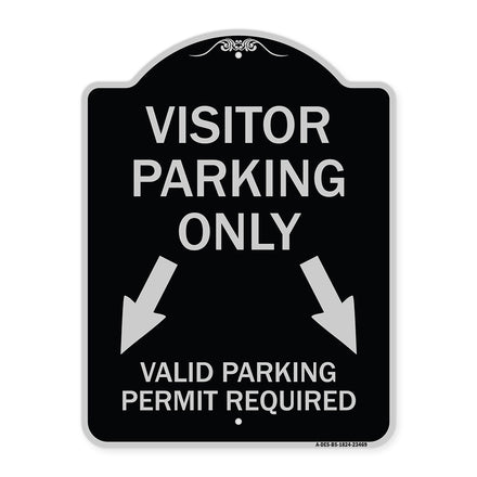 Parking Area Sign Visitors Parking Only Valid Parking Permit Required with Both Side Down Arrow