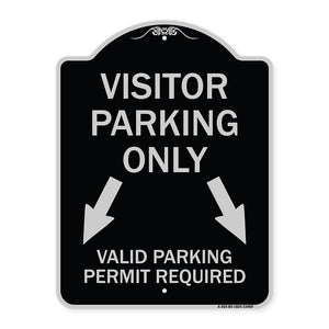 Parking Area Sign Visitors Parking Only Valid Parking Permit Required with Both Side Down Arrow