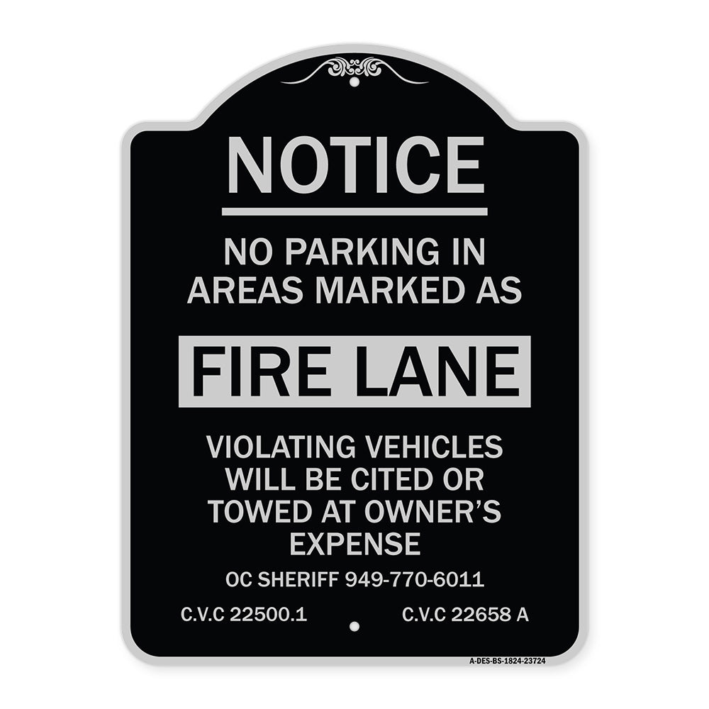 No Parking in Areas Marked as Fire Lane CVC Section 22500.1 and 22658 A