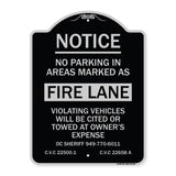 No Parking in Areas Marked as Fire Lane CVC Section 22500.1 and 22658 A