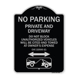 No Parking - Private and Active Driveway Do Not Block Unauthorized Vehicles Will Be Cited and Towed at Owner's Expense