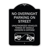 No Overnight Parking on Street Unauthorized Vehicles Towed at Vehicle Owner's Expense (With Car Tow Graphic)