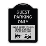 Guest Parking Only Unauthorized Vehicles Towed at Owner Expense with Graphic