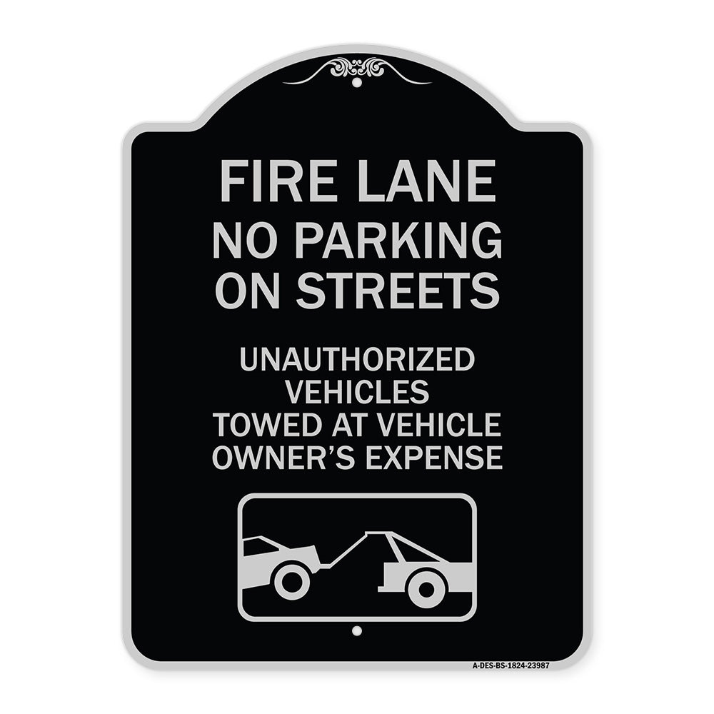 Fire Lanes No Parking on Streets Unauthorized Vehicles Towed at Owner Expense with Graphic