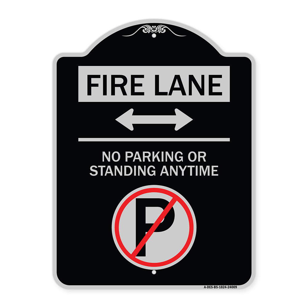 Fire Lane - No Parking or Standing Anytime (With No Parking Symbol and Bidirectional Arrow)