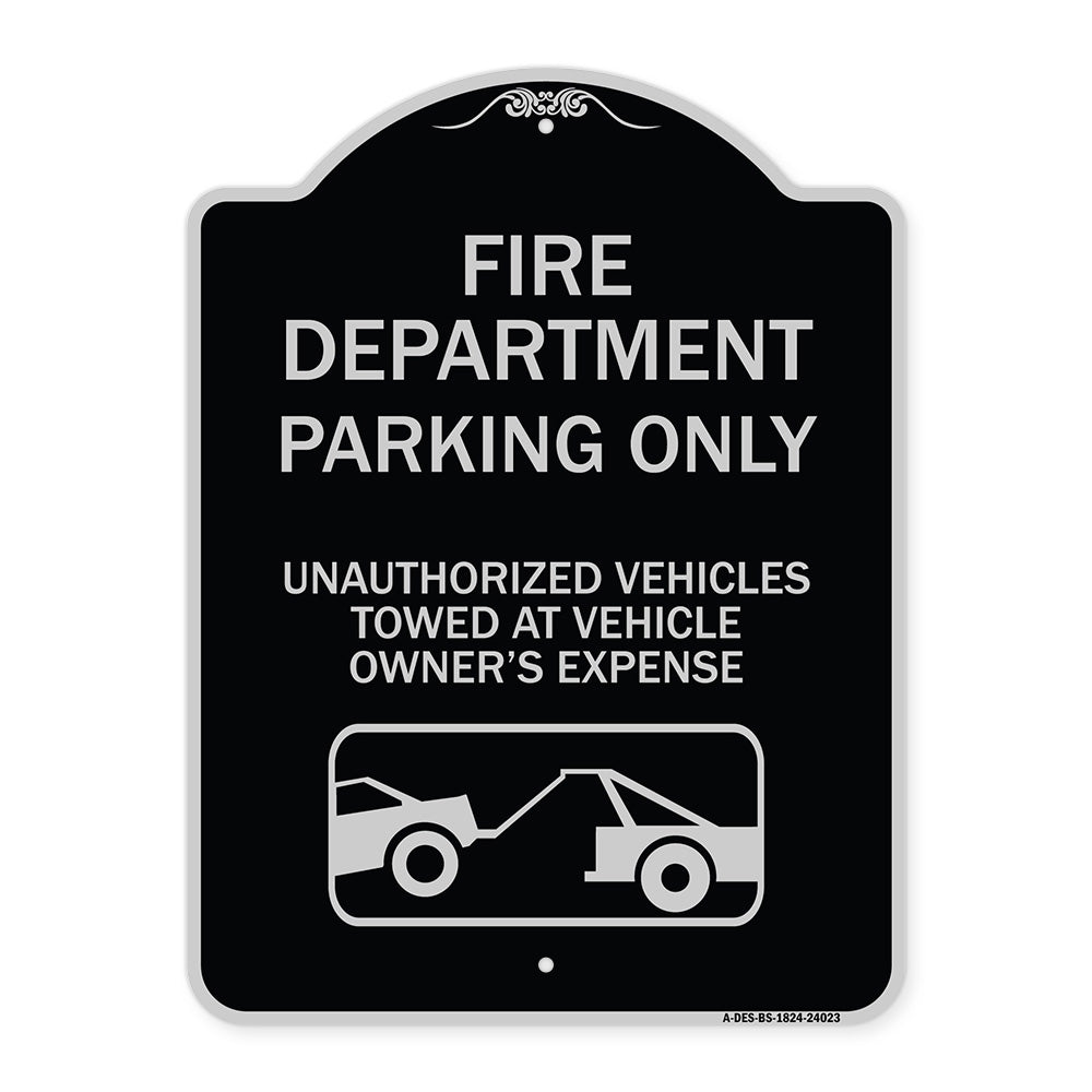 Fire Department Parking Only Unauthorized Vehicles Towed at Owner Expense with Graphic
