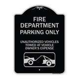 Fire Department Parking Only Unauthorized Vehicles Towed at Owner Expense with Graphic